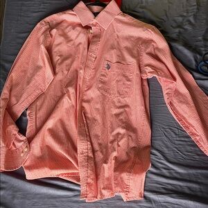 US Polo Association Salmon checkered collared shirt